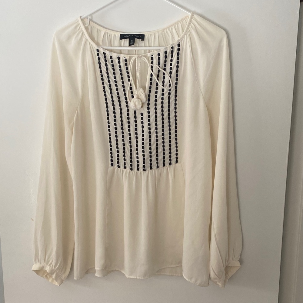 Banana Republic Cream Blouse with Black Detailing